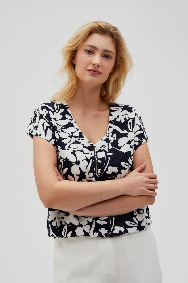 Wiskozowa koszula z zamkiem granatowa