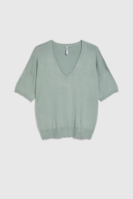 Sweter z krótkimi rękawami oliwkowy