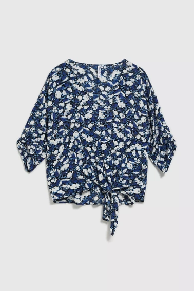 Koszula w kwiaty z wiązaniem niebieska 