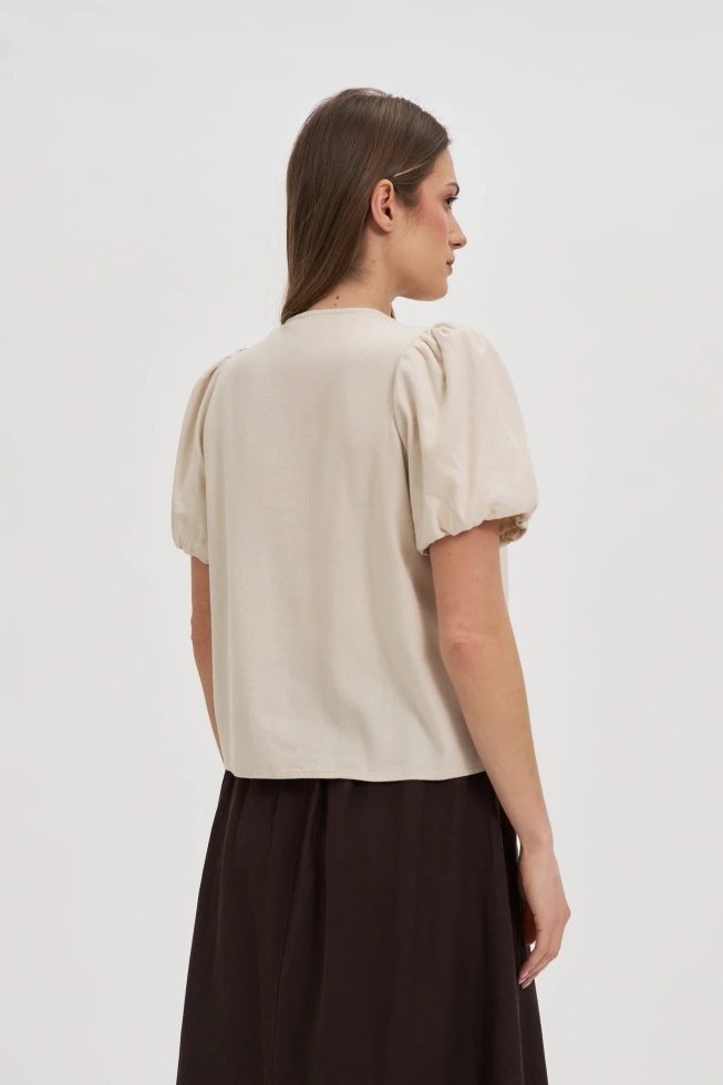 Koszula z wiskozy i lnu beżowa