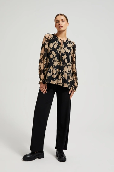 Koszula z beżowym wzorem czarna 