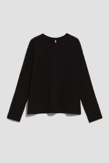 Bluzka z koronką na rękawach czarna