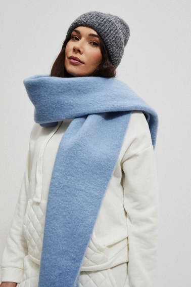 Gładki szal z frędzlami ciemnoniebieski