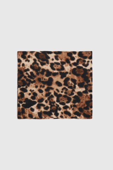 Szal w panterkę z frędzlami brązowy