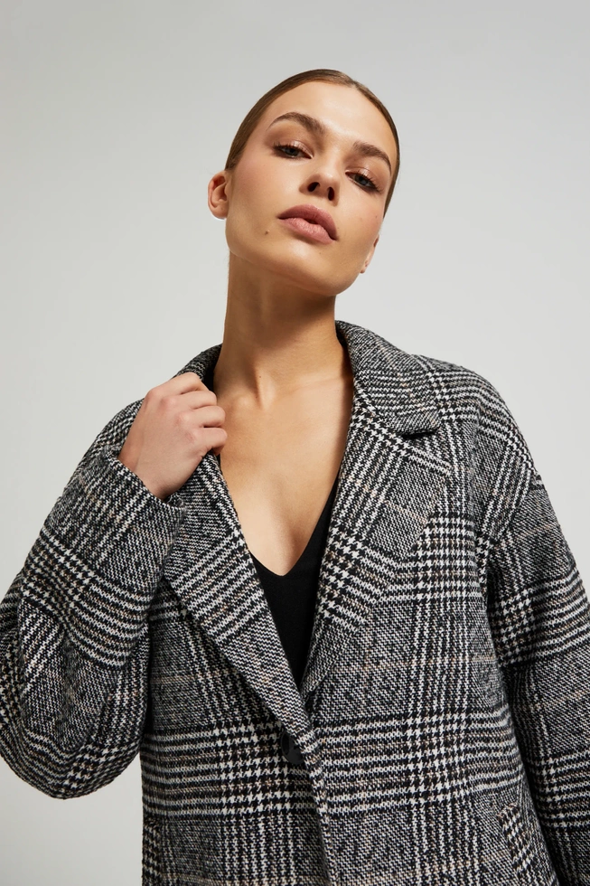 Płaszcz oversize w kratę czarny