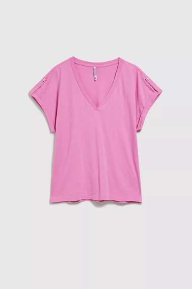Bluzka z podwijanymi rękawami różowa