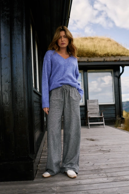 Bawełniane spodnie z szerokimi nogawkami szare