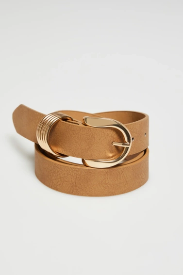 Pasek ze złotą klamrą beżowy 