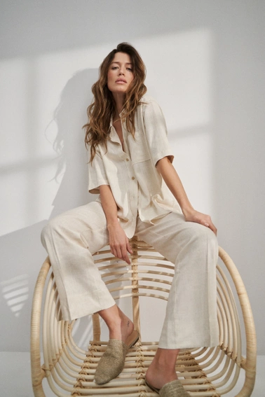 Lniana koszula z kieszonką beżowa