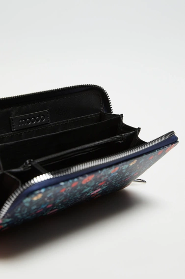 Portfel ozdobiony nadrukiem w kwiaty granatowy 