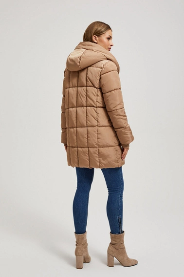 Pikowana kurtka z kapturem ciemnobeżowa