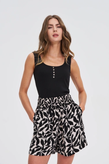 Prążkowany top z guzikami czarny