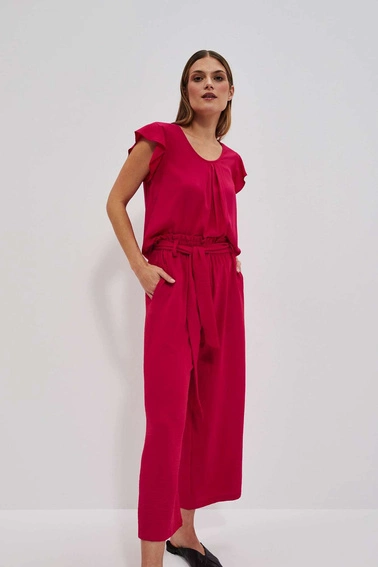 Luźna koszula z krótkim rękawem truskawkowa