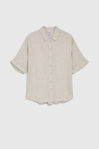 Koszula z bawełny i lnu beżowa 