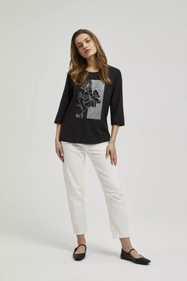 Bluzka z nadrukiem i rękawami 3/4 czarna