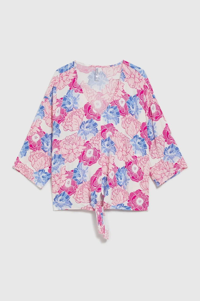 Koszula w kwiaty z wiązaniem różowa