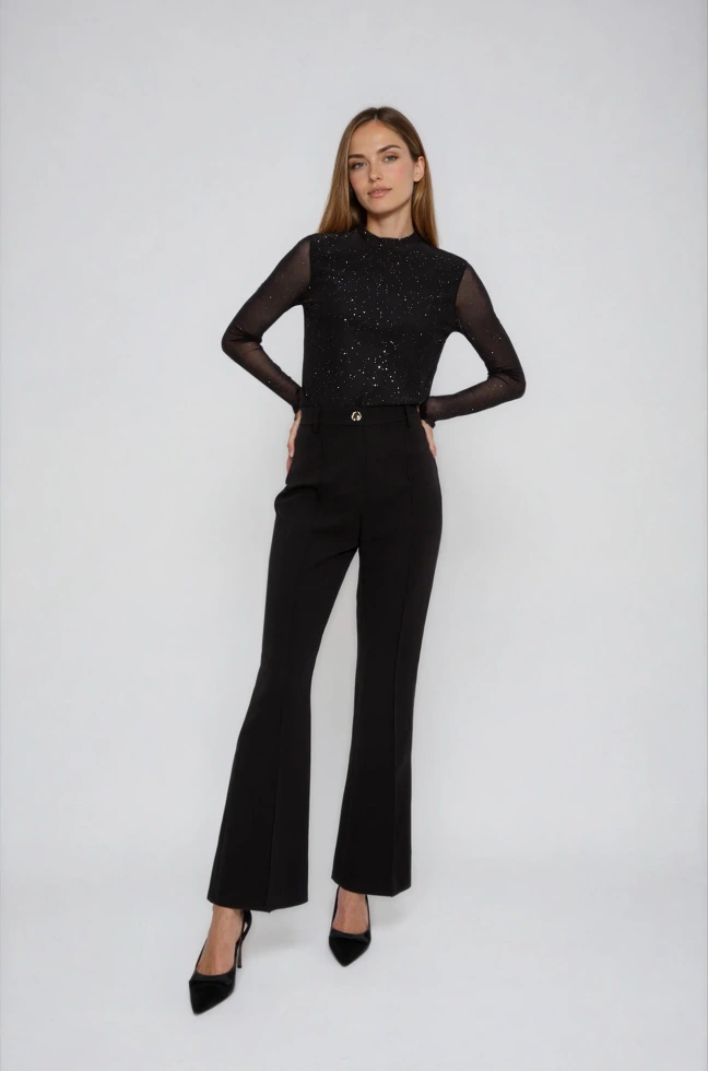 Bluzka z przezroczystymi rękawami czarna