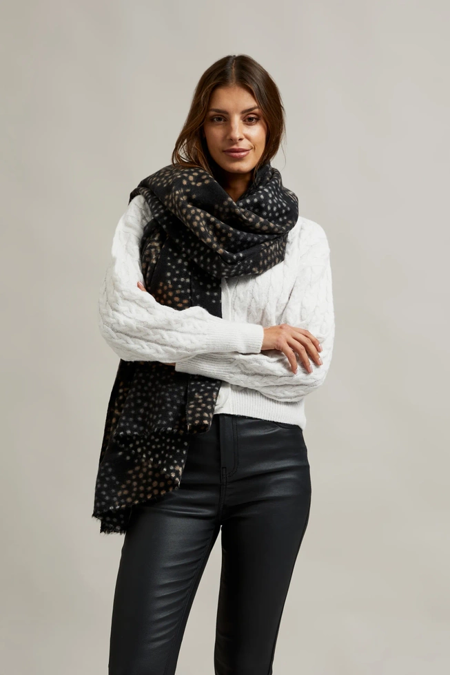 Szalik w beżowe kropki czarny