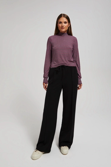 Wzorzysta bluzka z półgolfem fuksjowa