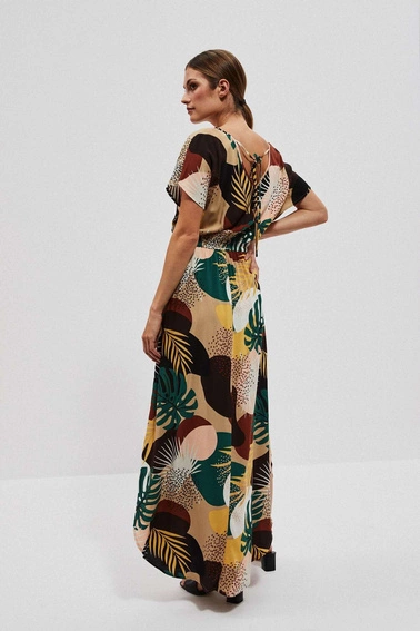Wzorzysta sukienka maxi ciemnobeżowa
