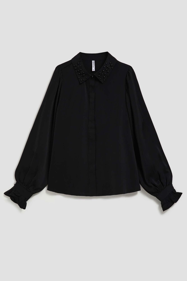 Koszula z ozdobnym kołnierzykiem czarna