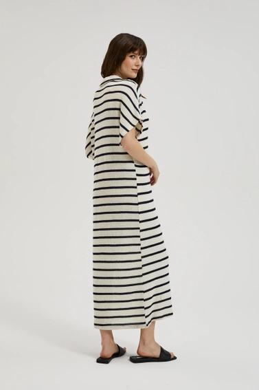 Sukienka z dekoltem w serek w paski beżowa