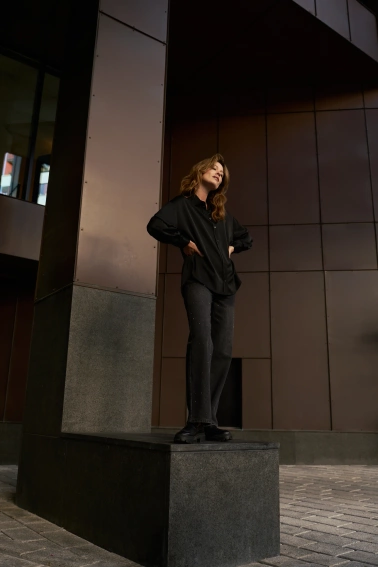 Jeansy z cyrkoniami grafitowe