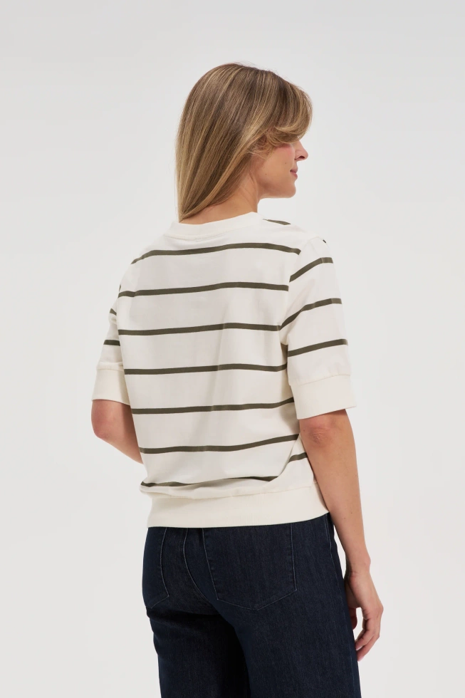 Bluza w paski z krótkimi rękawami ecru