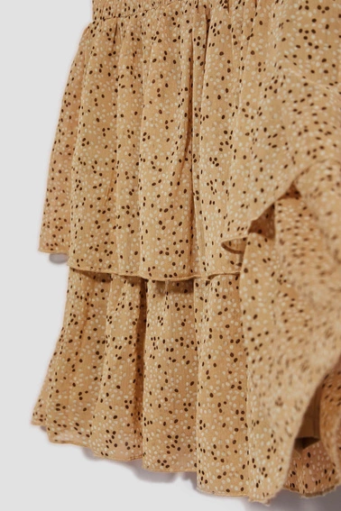 Spódnica mini z falbanami ciemnobeżowa