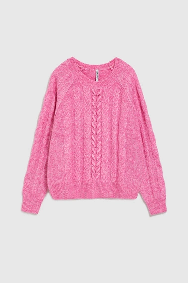 Sweter z ozdobnym splotem fuksjowy