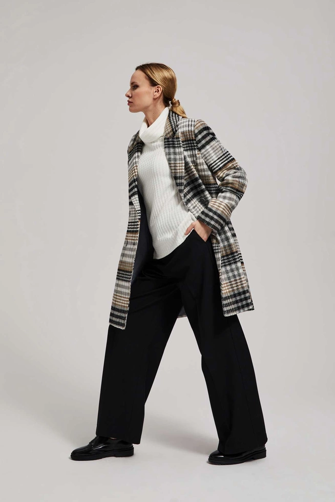 Dwurzędowy płaszcz w kratę