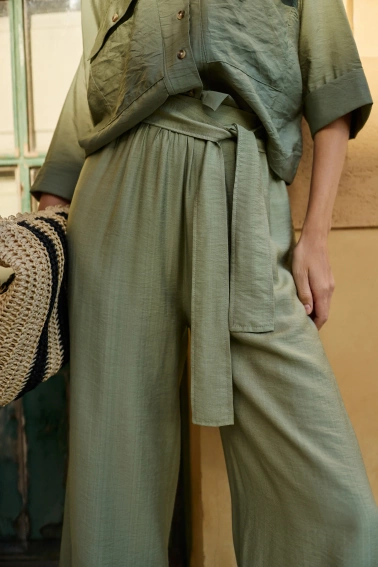 Spodnie kuloty z bawełny oliwkowe