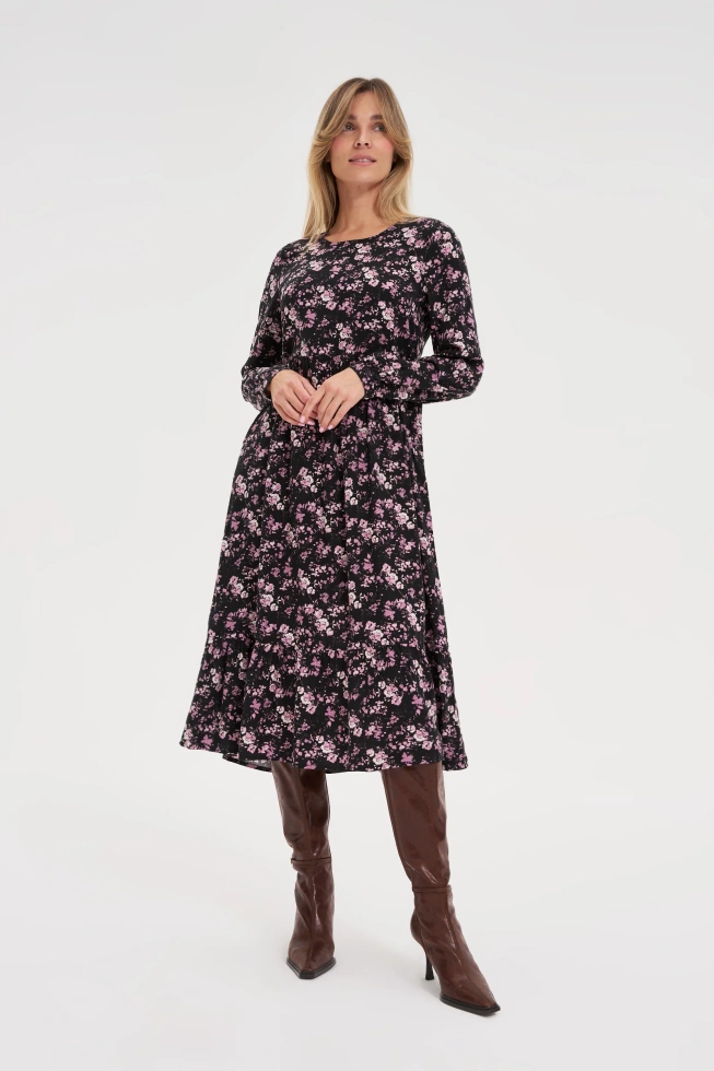 Sukienka midi w kwiatki czarna