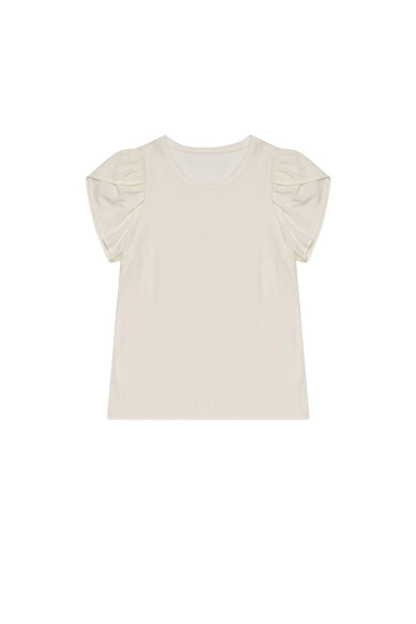 Bluzka koszulowa z bufkami perłowa