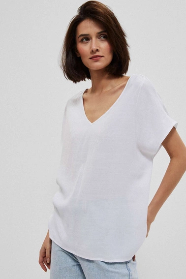 Koszulowa bluzka z dekoltem w serek z wiskozy biała