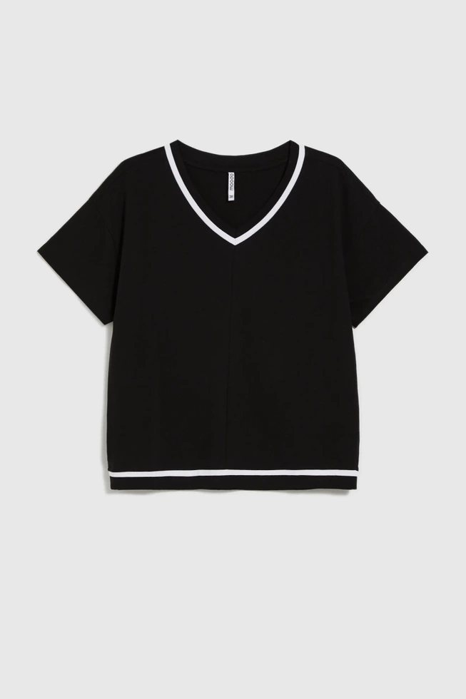 Bawełniana bluzka z dekoltem w serek czarna