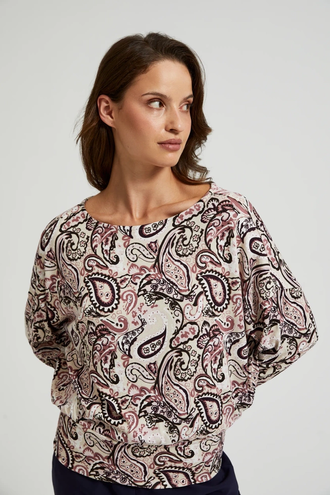 Wzorzysty sweter z długimi rękawami beżowy