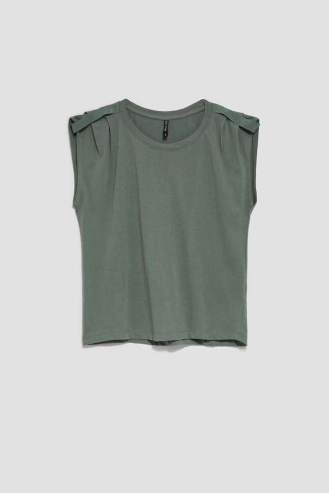 Bawełniana bluzka z krótkim rękawkiem oliwkowa