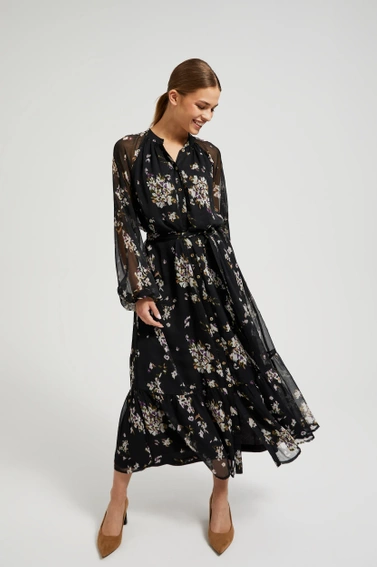 Sukienka midi z kwiatowym wzorem czarna