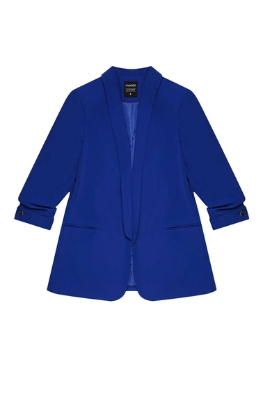 Marynarka z marszczonymi rękawami 3/4 lazurowa