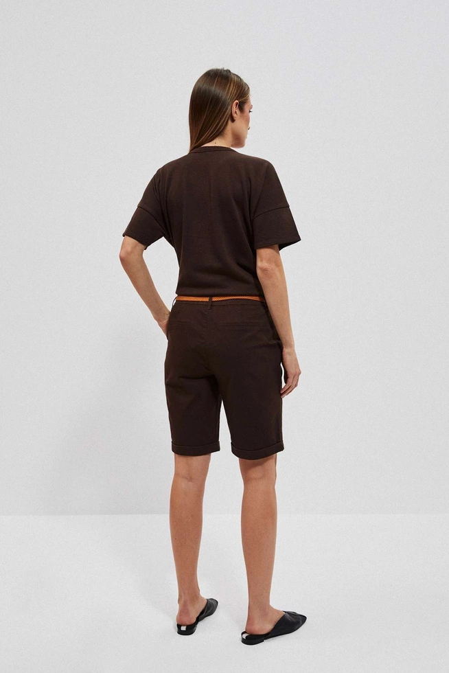 Szorty z plecionym paskiem ciemnbrązowe