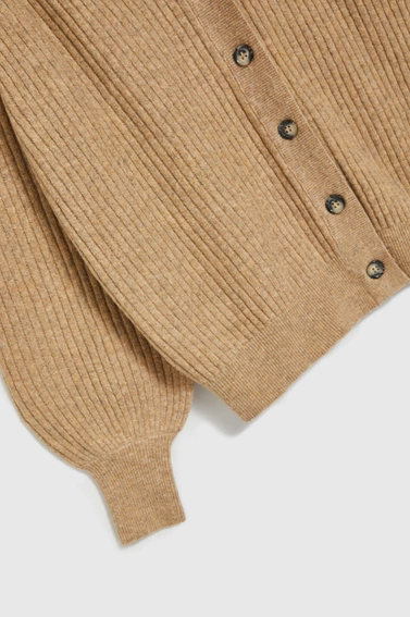 Kardigan zapinany na guziki z bufiastymi rękawami beżowy