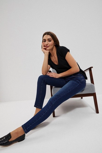 Jeansy push up ze średnim stanem granatowe