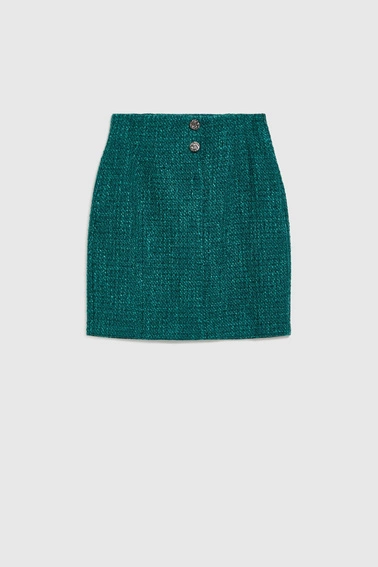 Spódnica w tweedowym stylu z ozdobnymi guzikami szmaragdowa
