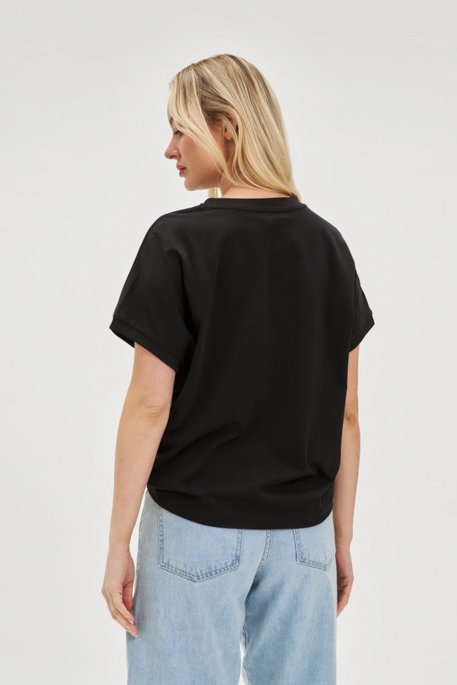 Bawełniana bluzka z krótkimi rękawami czarna