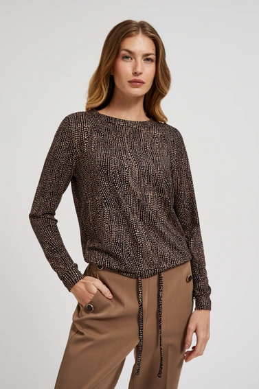 Wzorzysty sweter z wiązaniem w pasie czarny 