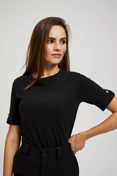 Gładki t-shirt z podwijanymi rękawami czarny