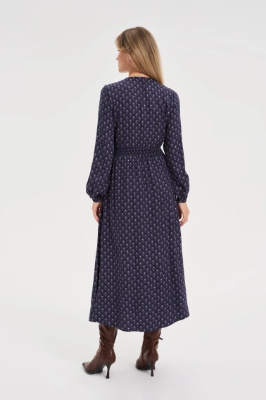 Sukienka midi z bufiastymi rękawami granatowa