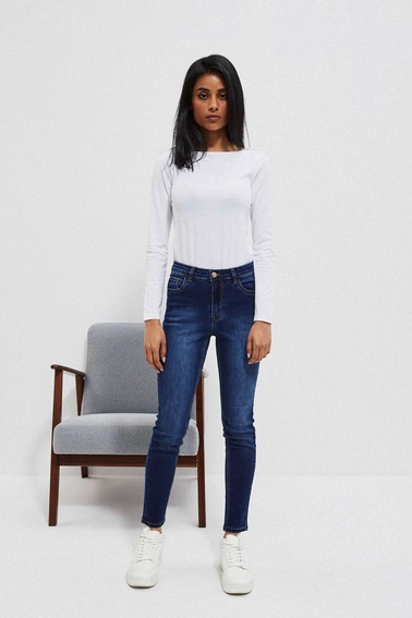 Jeansy push up z przetarciami na udach granatowe