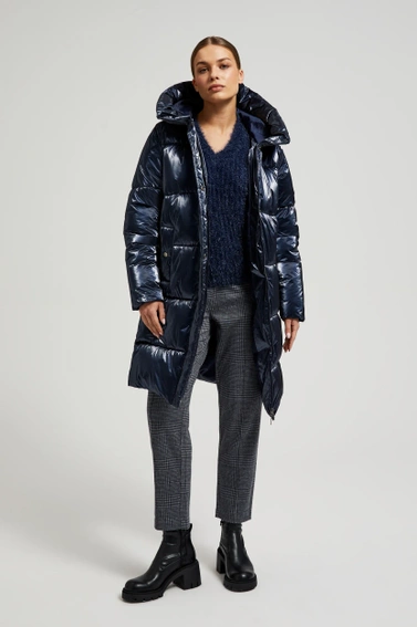 Długa metaliczna kurtka granatowa 